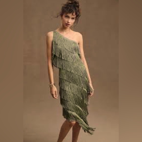 New with Tags Norma Kamali One Shoulder Fringe Dress - Picture 2 of 9